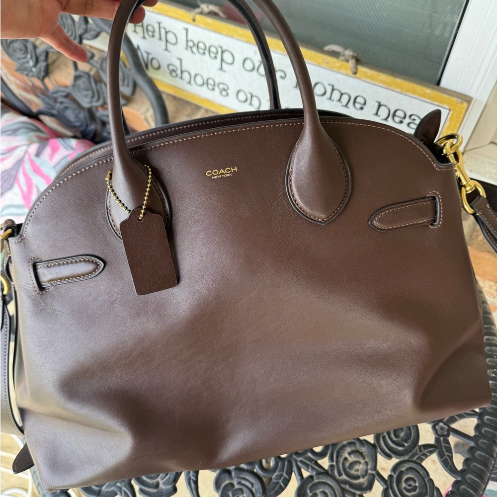 Coach Brown Leather Dome Satchel with Gold Logo